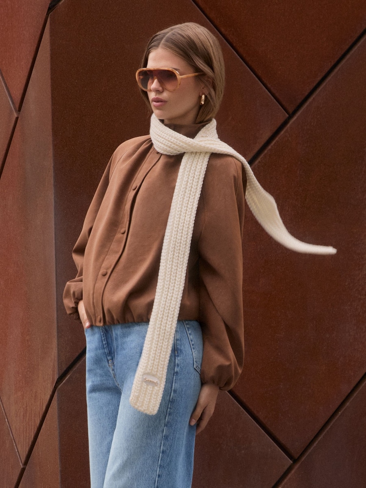 Friends Like These Cream Skinny Ribbed Cable Scarf - Image 2 of 6