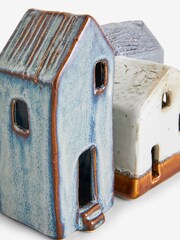 Set of 3 Blue Artisan Ceramic House Ornaments - Image 2 of 5
