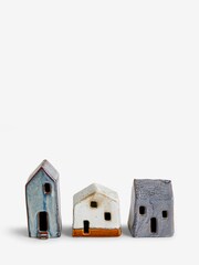 Set of 3 Blue Artisan Ceramic House Ornaments - Image 4 of 5