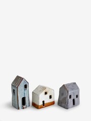 Set of 3 Blue Artisan Ceramic House Ornaments - Image 5 of 5