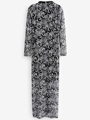 Black & White Long Sleeve Mesh Midi Dress - Image 5 of 6
