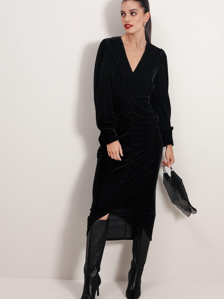 Black Velvet Midi Dress - Image 1 of 6 Black Velvet Midi Dress - Image 1 of 6