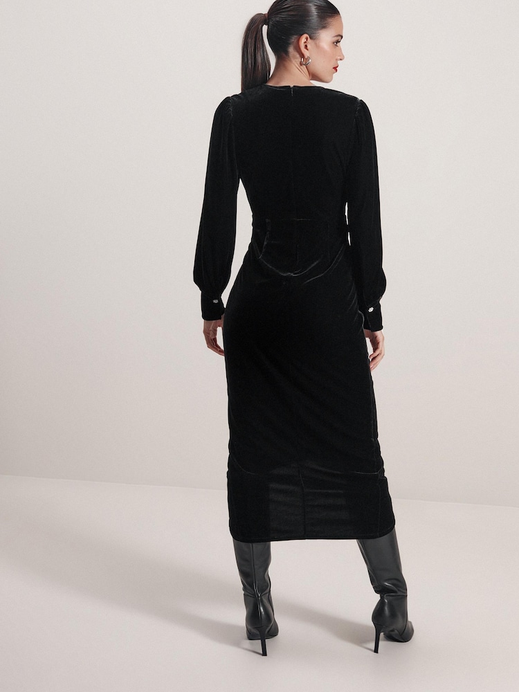 Black Velvet Midi Dress - Image 2 of 6 Black Velvet Midi Dress - Image 2 of 6