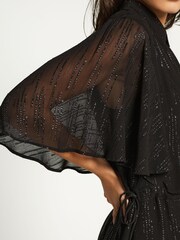 Black Sparkle Flutter Sleeve Tie Waist Mini Dress - Image 3 of 3