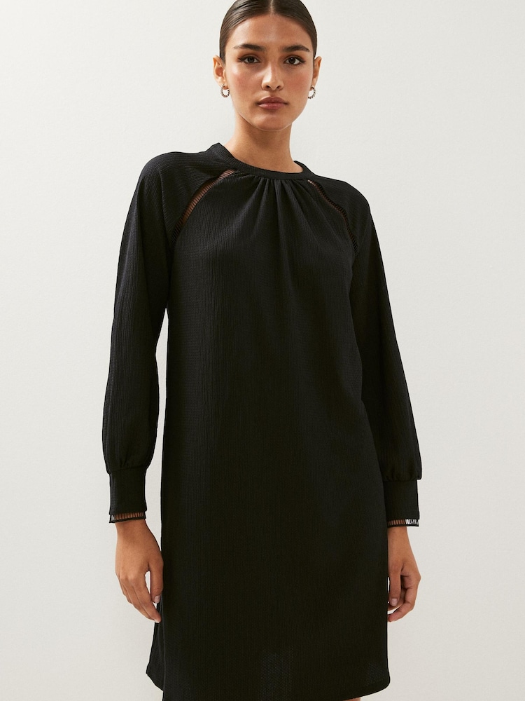 Black Long Sleeve Ladder Detail Mini Dress - Image 1 of 5 Black Long Sleeve Ladder Detail Mini Dress - Image 1 of 5