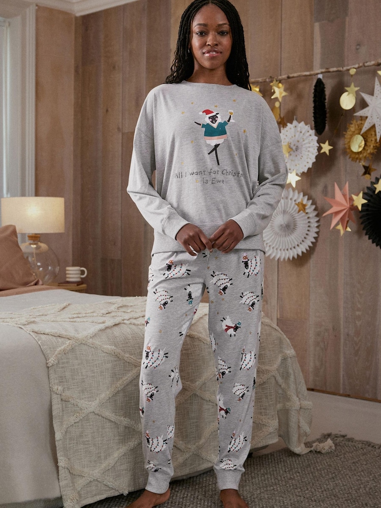 Grey Sheep Matching Family Womens Jersey Pyjamas - Image 1 of 4 Grey Sheep Matching Family Womens Jersey Pyjamas - Image 1 of 4