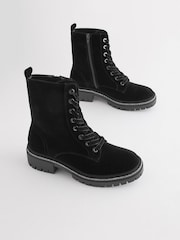 Black Velvet Forever Comfort® Diamanté Rand Lace-Up Boots - Image 1 of 6