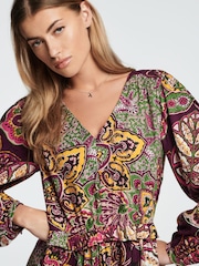 Purple Long Sleeve Mini V-Neck Dress - Image 4 of 6