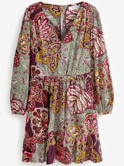 Purple Long Sleeve Mini V-Neck Dress - Image 5 of 6
