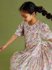 Pink/Purple/Orange Floral Print Sequin Occasion Party Dress (3-16yrs) - Image 4 of 7