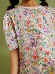 Pink/Purple/Orange Floral Print Sequin Occasion Party Dress (3-16yrs) - Image 5 of 7