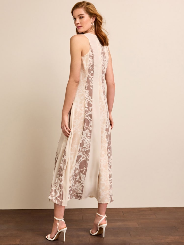 Neutral Snake Print Spliced Sleeveless Flowing Midi Dress - Image 2 of 5 Neutral Snake Print Spliced Sleeveless Flowing Midi Dress - Image 2 of 5