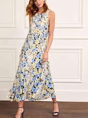 Black/White Floral Spliced Sleeveless Flowing Midi Dress - Image 1 of 6