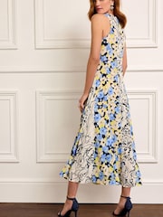 Black/White Floral Spliced Sleeveless Flowing Midi Dress - Image 3 of 6
