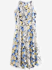 Black/White Floral Spliced Sleeveless Flowing Midi Dress - Image 5 of 6