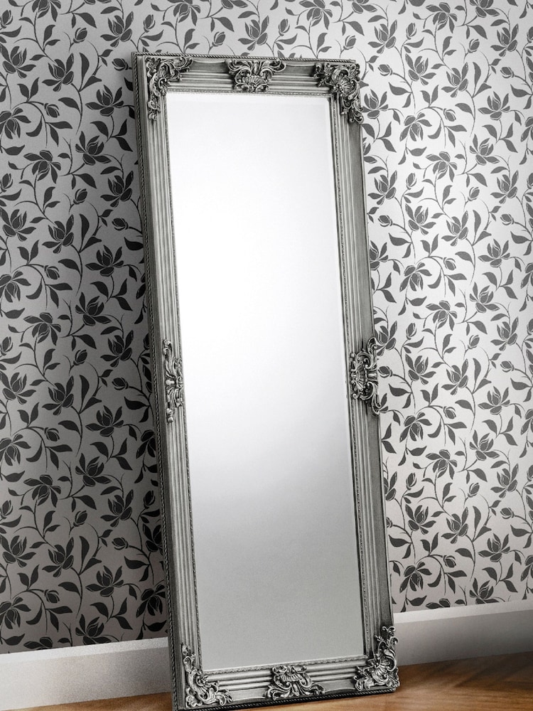 Julian Bowen Pewter Grey Rococo Lean-To Dress Mirror - Image 1 of 2