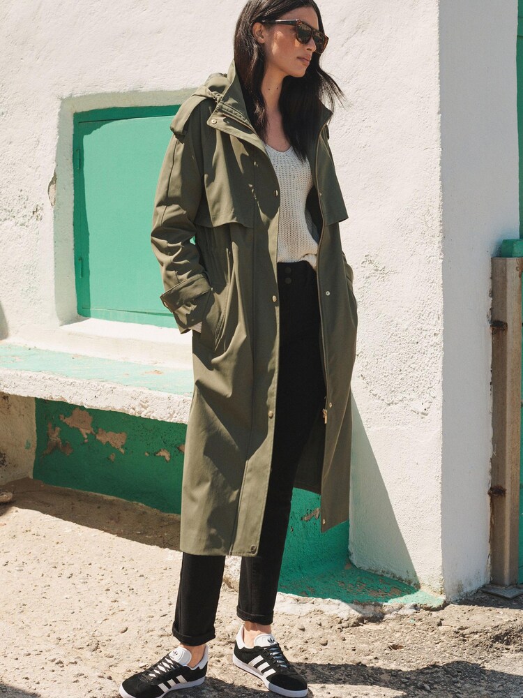 Khaki Green Lightweight Shower Resistant Parka Jacket - Image 1 of 6