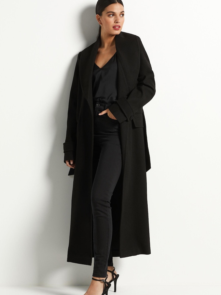 Black Belted Long Coat - Image 1 of 6