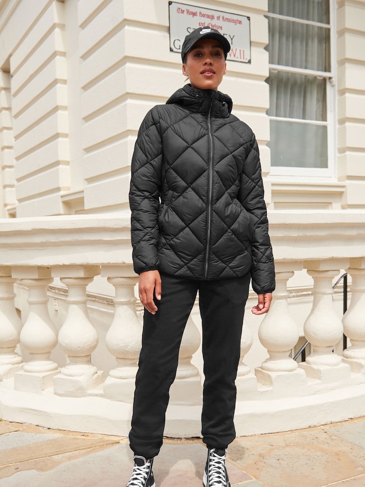 Black Quilted Lightweight Hooded Jacket - Image 2 of 6