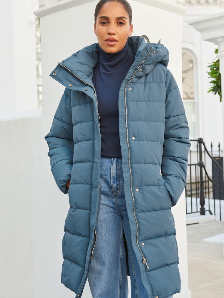 Bleu - Manteau matelassé imperméable à capuche - Image 1 of 1