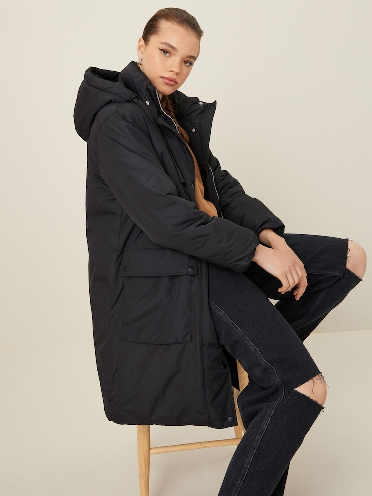 Black Longline Padded Coat - Image 1 of 10