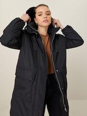 Black Longline Padded Coat - Image 2 of 10