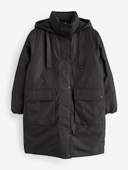 Black Longline Padded Coat - Image 6 of 10