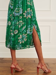 Green V-Neck Chiffon Tie Waist Midi Dress - Image 4 of 6