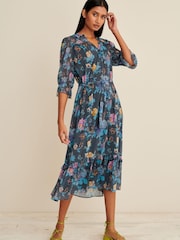 Marineblau/blau - Midikleid aus Chiffon - Bild 1 von 6