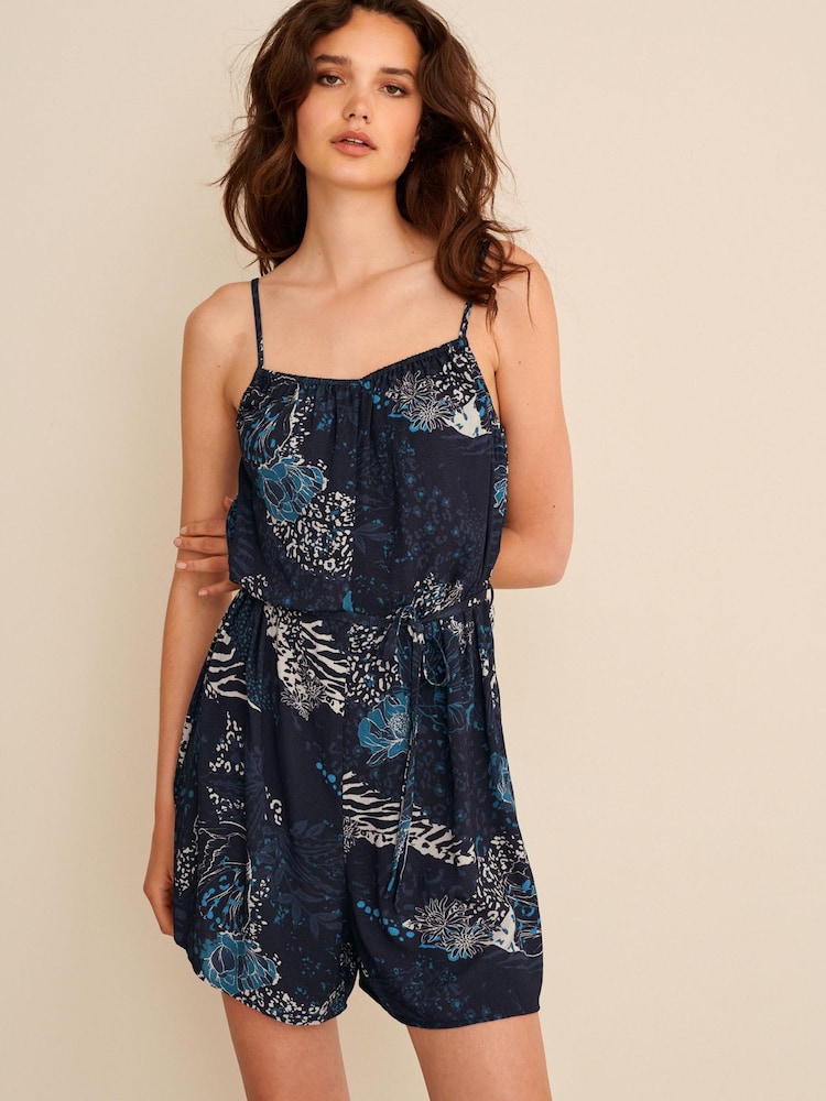 Blue Animal Print Scion Strappy Playsuit - Image 1 of 1