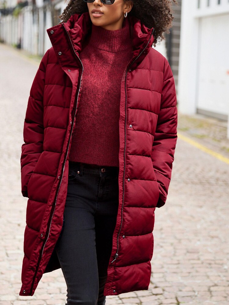 Rouge profond - Manteau matelassé imperméable à capuche - Image 1 of 1