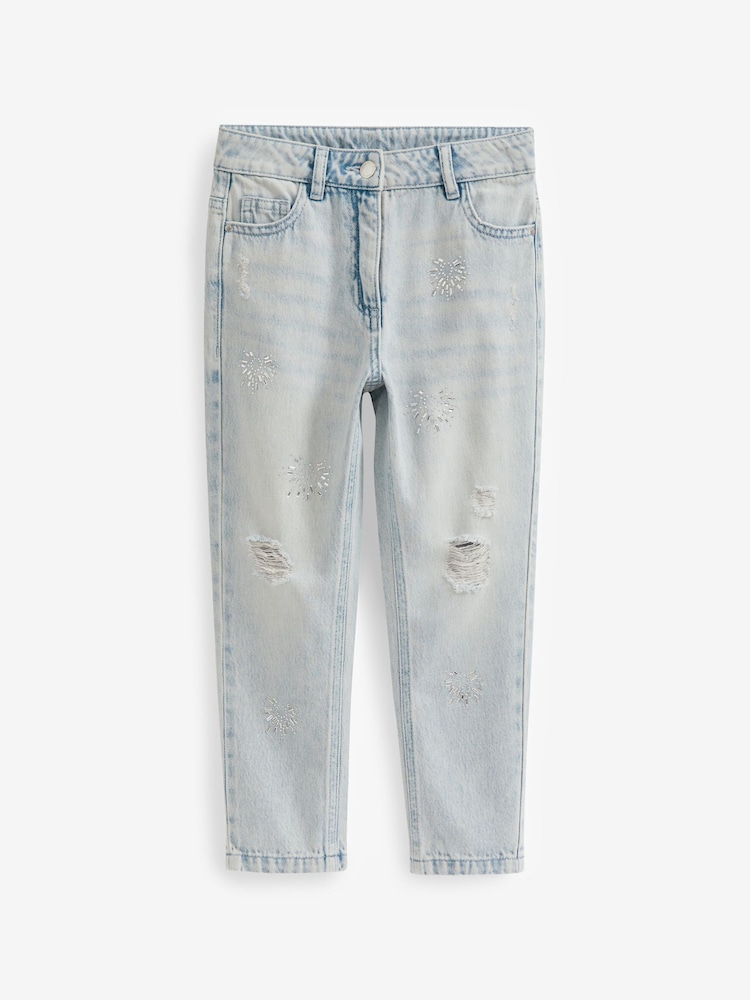 Blau Denim - Verzierte Mom Jeans (3-16 Jahre)​​​​​​​ - Bild 2 von 7