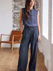 Navy Blue Stripe Smart Utility Cargo Wide Leg Trousers - Image 1 of 6
