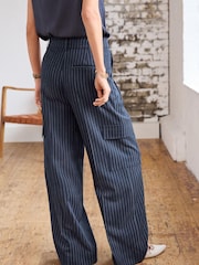 Navy Blue Stripe Smart Utility Cargo Wide Leg Trousers - Image 4 of 6