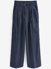 Navy Blue Stripe Smart Utility Cargo Wide Leg Trousers - Image 5 of 6