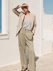 Khaki Green Stripe Smart Utility Cargo Wide Leg Trousers - Image 1 of 7