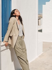 Khaki Green Stripe Smart Utility Cargo Wide Leg Trousers - Image 2 of 7