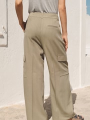Khaki Green Stripe Smart Utility Cargo Wide Leg Trousers - Image 4 of 7