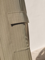 Khaki Green Stripe Smart Utility Cargo Wide Leg Trousers - Image 5 of 7