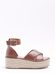 River Island Brown Wide Fit Espadrille Flatform Sandals - Image 1 of 5