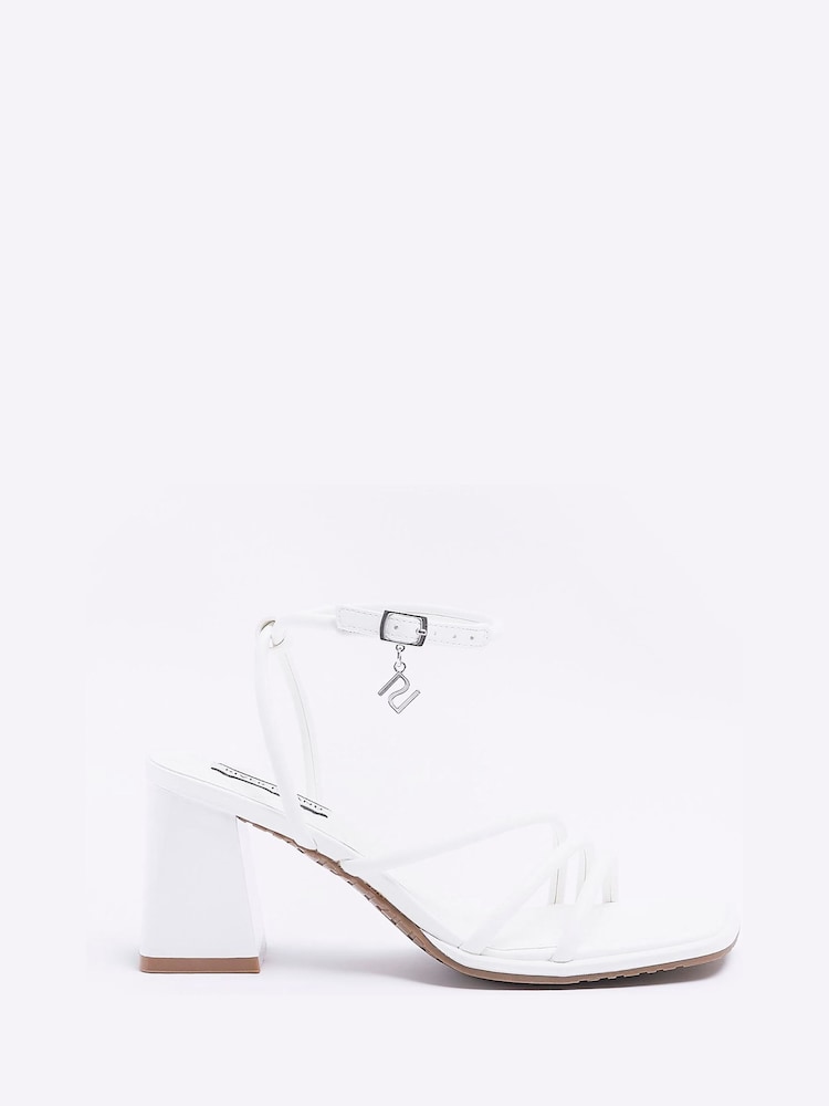 River Island White Strappy Block Heeled Sandals - Image 1 of 4 River Island White Strappy Block Heeled Sandals - Image 1 of 4