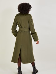 Monsoon Green Sadie Faux Fur Trim Wrap Coat - Image 2 of 4