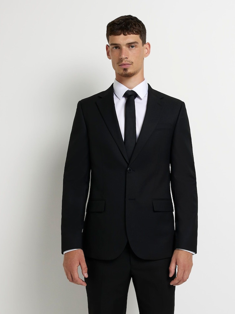 River Island Black Skinny 100% Cotton Twill Suit Jacket - Image 1 of 5 River Island Black Skinny 100% Cotton Twill Suit Jacket - Image 1 of 5