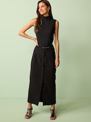 Black Smart Belted Midi Skirt - Image 2 of 7