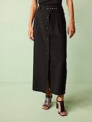 Black Smart Belted Midi Skirt - Image 3 of 7