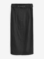 Black Smart Belted Midi Skirt - Image 6 of 7