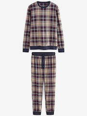 Navy Blue/Neutral Check Cuffed Motionflex Long Sleeve Cosy Pyjamas - Image 10 of 12