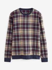Navy Blue/Neutral Check Cuffed Motionflex Long Sleeve Cosy Pyjamas - Image 11 of 12