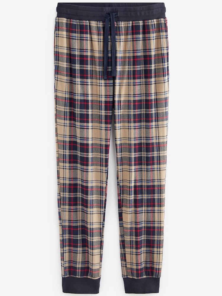 Navy Blue/Neutral Check Cuffed Motionflex Long Sleeve Cosy Pyjamas - Image 12 of 12