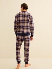 Navy Blue/Neutral Check Cuffed Motionflex Long Sleeve Cosy Pyjamas - Image 2 of 12